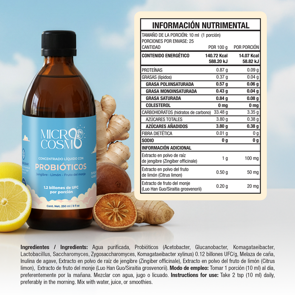 Microcosmo Jengibre – Concentrado Líquido con Probióticos Vivos